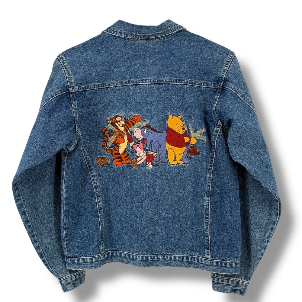 Vtg 90s Disney Store Winnie the Pooh Friends Knotty Pine Trail Denim Jacket Sz S